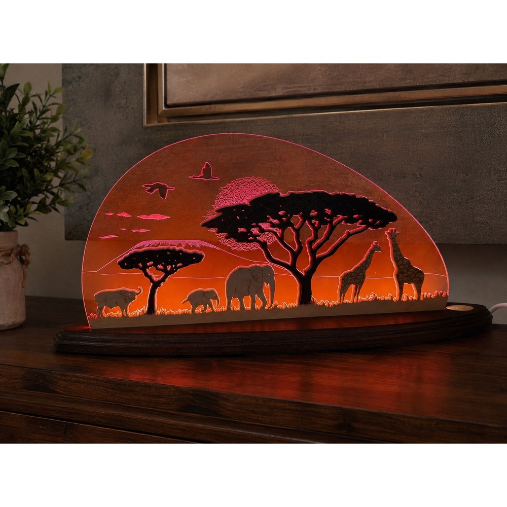 Weigla Safari LED Motif Light Germany Erzgebirge Wood Art Elephant Giraffe